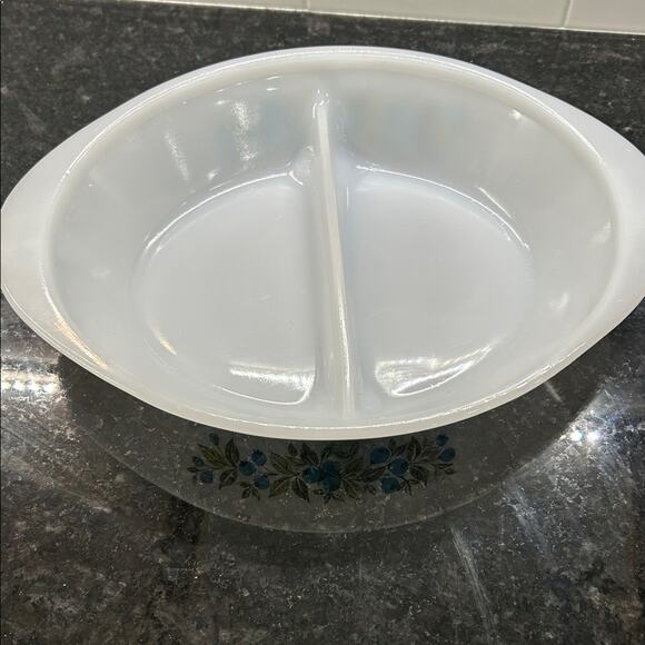 Glasbake Vintage Retro Kitchsy Blueberry Patterned Oval Divided Dish J2352 - Picture 2 of 8